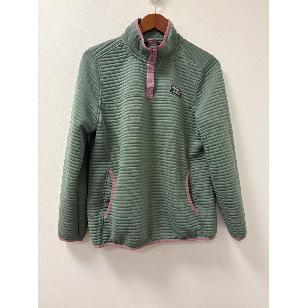 LL Bean Airlight Knit Sweatshirt Womens Large L Reg Blue 1/4 Snap Pockets 506463